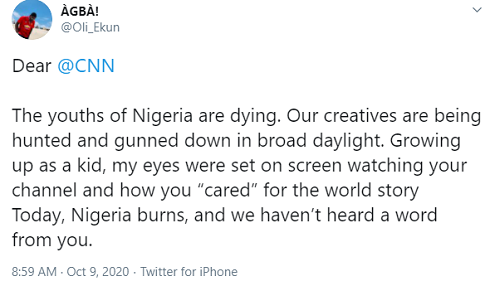 EndSARS: Nigerian calls on CNN to hear the cry of the youths