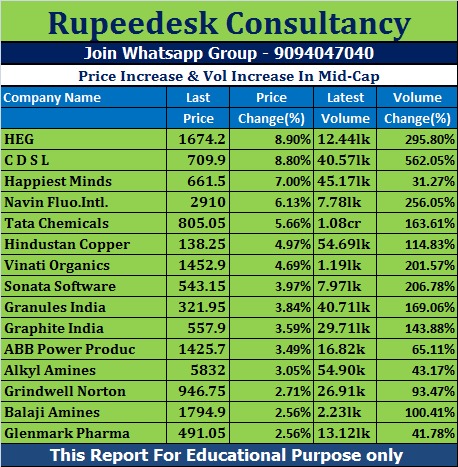 Price Increase & Vol Increase In Mid-Cap