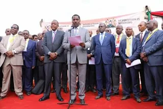 Governors chairman Peter Munya addressing the public on the way forward on the doctors strike. PHOTO | courtesy PSCU