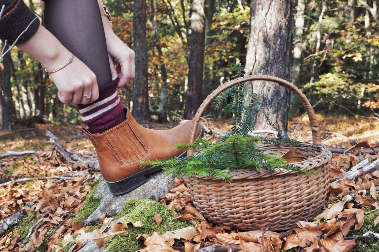 Cueillette en forêt - panier et chaussettes gryffondor