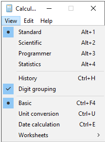 Windows 7 Calculator Options