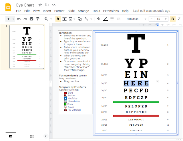 Control Alt Achieve: Eye Chart Templates and Activities with Google Tools