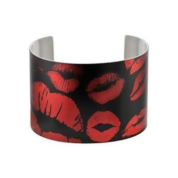 red and black bracelet, lipstick cuff, red kisses