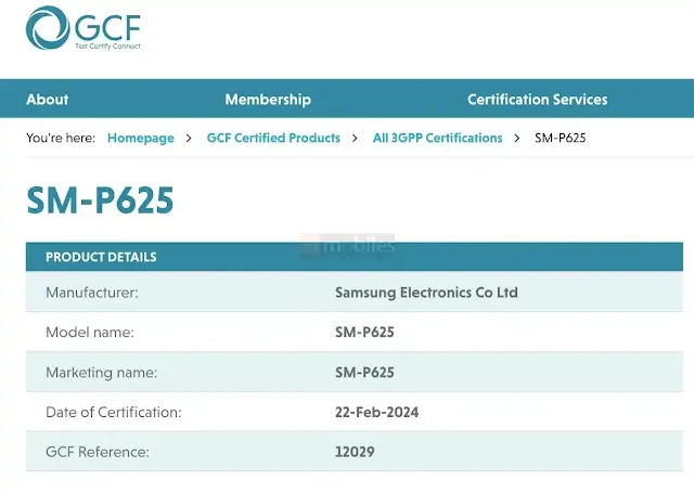 Samsung Galaxy Tab S6 Lite 2024 GCF Certification
