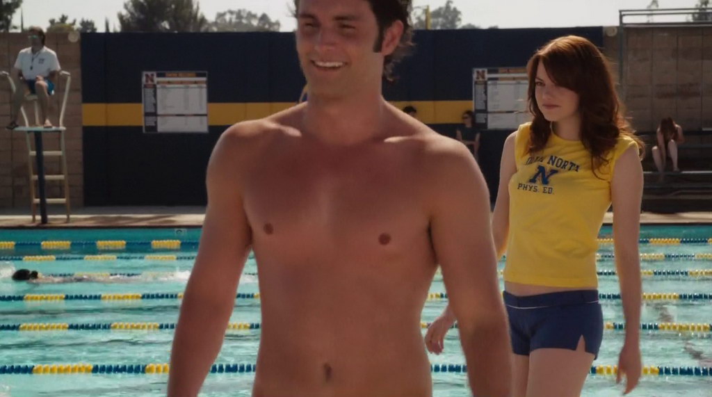 Penn Badgley is shirtless in Easy A
