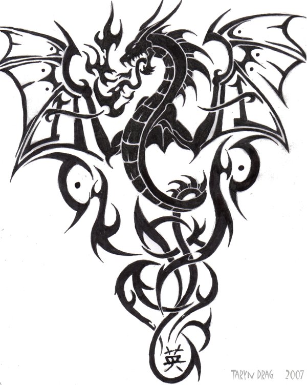 Chinese Dragon Tattoo Outline Only. Tribal Dragon Tattoo Designs.