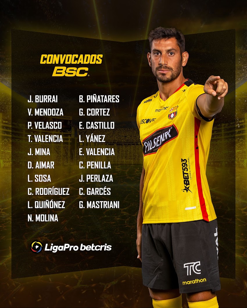 Convocados de Barcelona sc para cotejo frente a Gualaceo