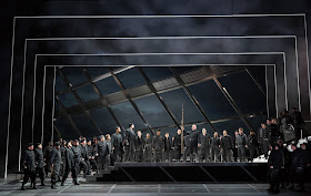 IN PERFORMANCE: a scene from FRANCESCA ZAMBELLO's production of Richard Wagner's GÖTTERDÄMMERUNG at Washington National Opera, with bass-baritone ERIC HALFVARSON as Hagen (center), May 2016 [Photo by Scott Suchman, © by Washington National Opera]