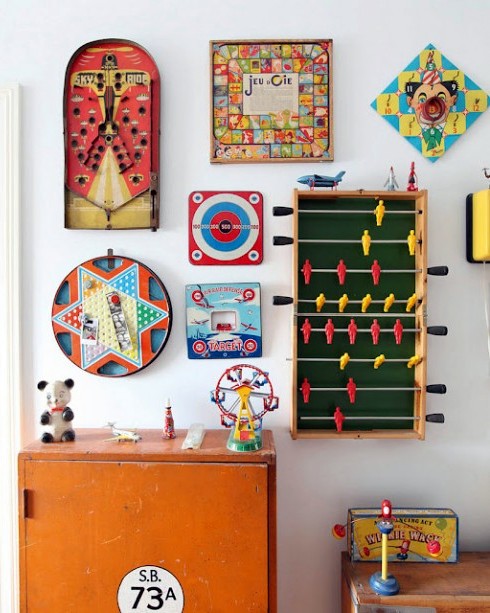 vintage toys on the wall