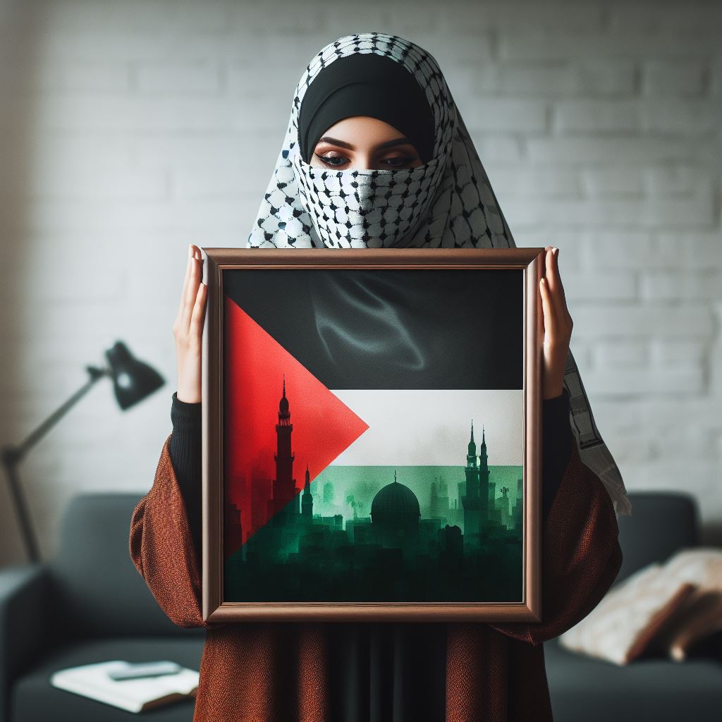 صورة علم فلسطين تحمله فتاة للبروفايل