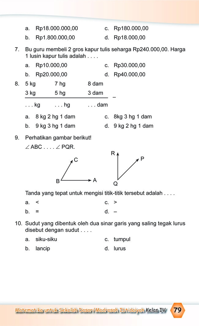 Kumpulan Soal Matematika: Soal Ulangan Harian Matematika Kelas 4 SD \u0026quot;Pengukuran Sudut, Panjang 