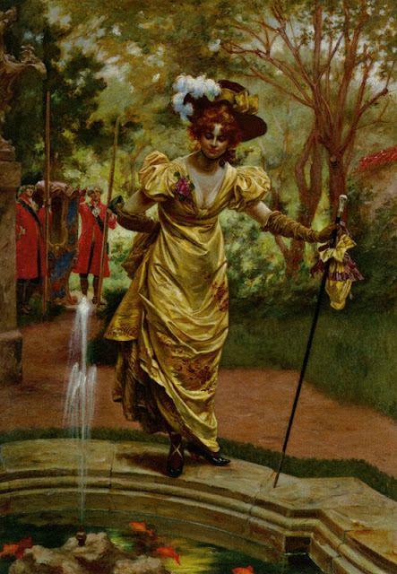 Karl Gampenrieder - An Elegant Lady by a Goldfish Pond 