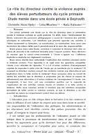 Le rôle du directeur contre la violence auprès des élèves perturbateurs du cycle primaire Etude menée dans une école privée à Beyrouth Christelle Abou Rjeily - Leba Moarbes - Nada Bahsoun