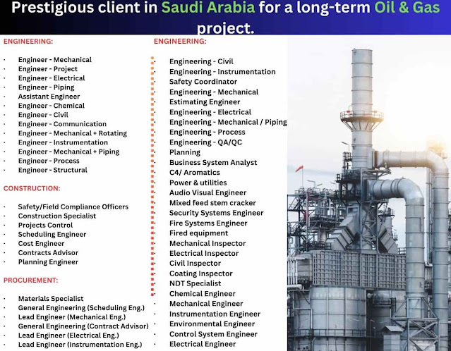 Prestigious client in Saudi Arabia for a long-term Oil & Gas project.