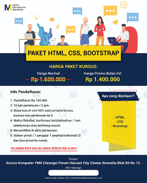 paket belajar komputer web desain dengan html, css, bootstrap di Kursus Komputer YMII Cileungsi dan Pati Jawa Tengah