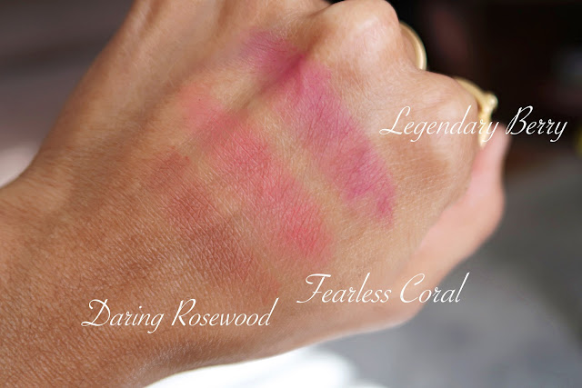 L'Oreal Infallible 24H Fresh Wear Soft Matte Blush in Legendary Berry, Fearless Coral, Daring Rosewood swatches