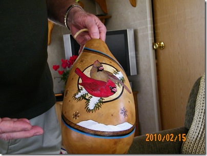 free hand wood burning on gourd