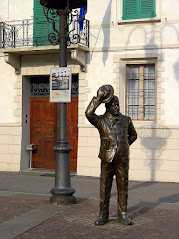 The bronze statue of Peppone in front of Brescello town hall