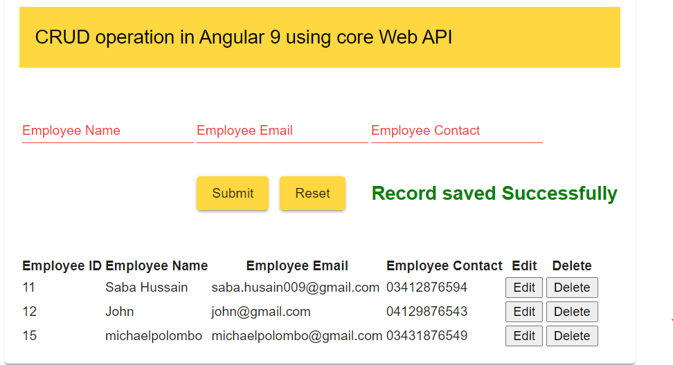 CRUD Operation in Angular 9 using Core Web API