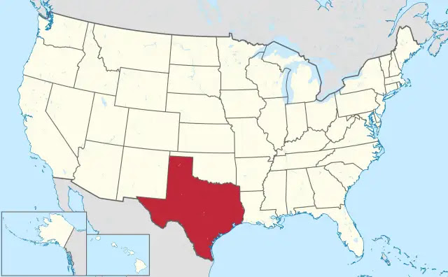 Map of the United States with Texas highlighted