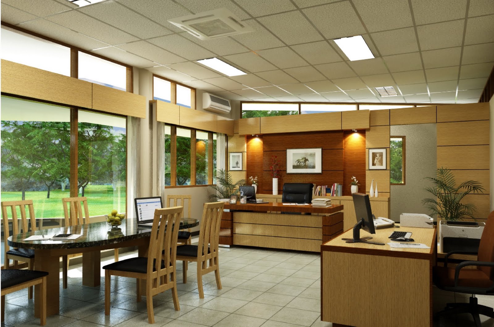 Interior Kantor Nuansa Kayu ( Office interior with wood touching)