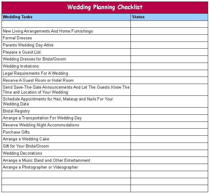 Wedding Plan Checklist