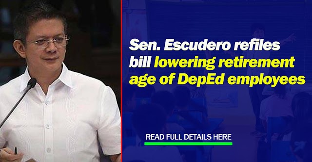 Sen. Escudero refiles bill lowering retirement age of DepEd employees