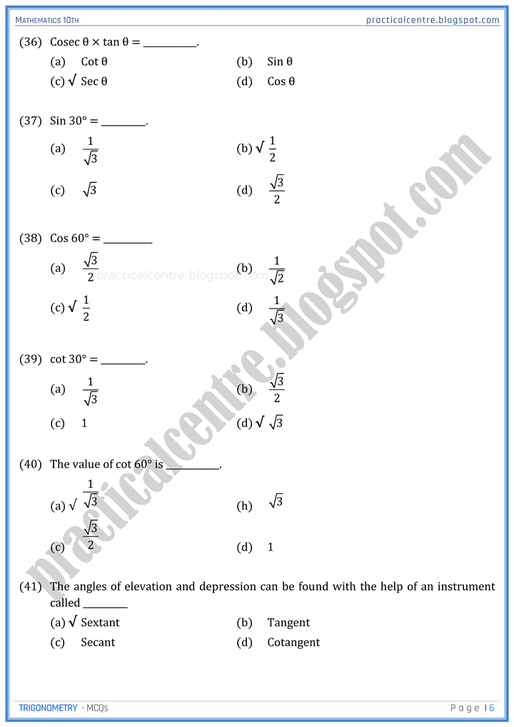 trigonometry-mcqs-mathematics-10th