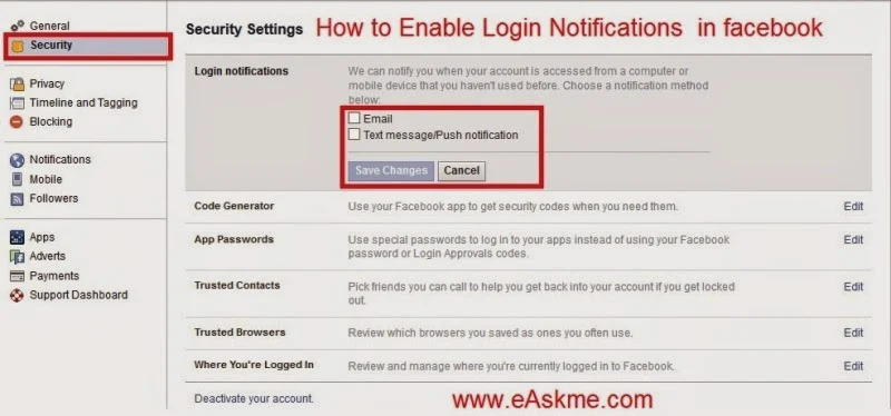 How to Enable Login Notifications : eAskme