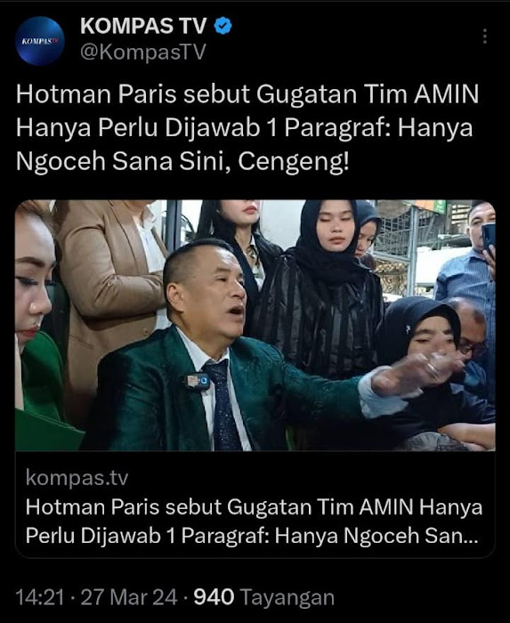 Ya klo memang benar gugatan super cengeng ya ga usah ditanggapi bos Jawaban Telak Buat Hotman Gugatan AMIN Super Cengeng