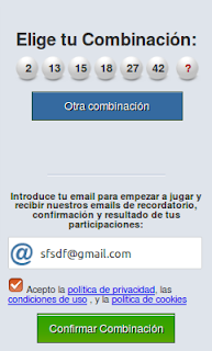 Confirmación apuesta y mail para jugar a lotería gratis