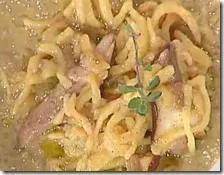 Tajuli pilusi con porcini e crema di lenticchie
