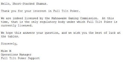 My query to Full Tilt Poker