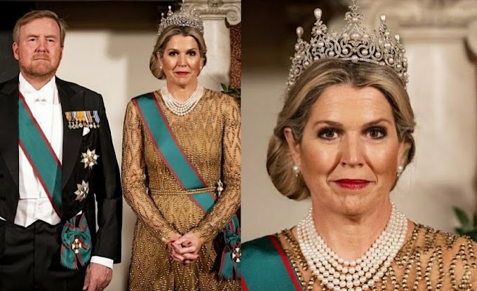 Dutch Queen Wears Wurttemberg Pearl Tiara at State Banquet for Italian President Visit