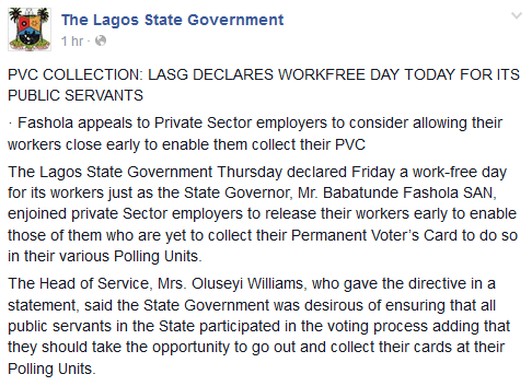 Lagos State Govt Declares 6th Feb Work Free