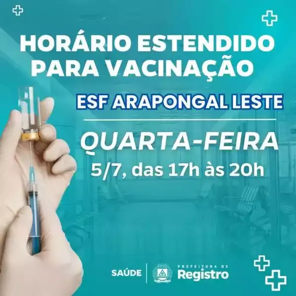 ESF Arapongal Leste amplia horário para Vacinação nesta quarta-feira 5-7