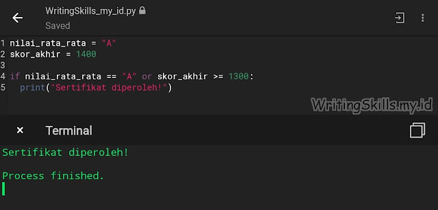 Contoh Statement If dengan Operator or di Python