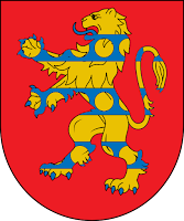 Armas dos Valentes: De vermelho com um leão de ouro, armado e lampassado de azul, carregado de duas faixas de azul, furadas de seis peças.