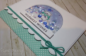 Christmas snow globe shaker card using MFT Bitty Bears and snow globe die