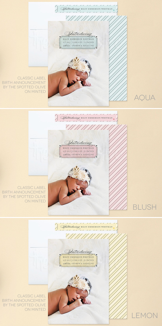 Classic Label Baby Birth Announcements by The Spotted Olive on Minted