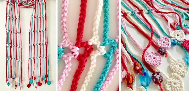 Very Easy Crochet Scarf - Chain Stitch Scarf with small harts and beads