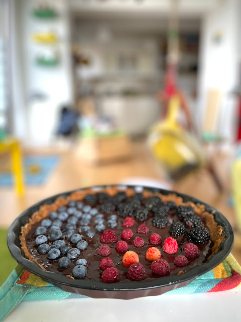 Vegan chocolate and berry tart