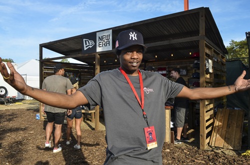 Remy Bnaks at the New Era booth at Made In America festival in Philadelphia, Pa., on Saturday, August 5. 