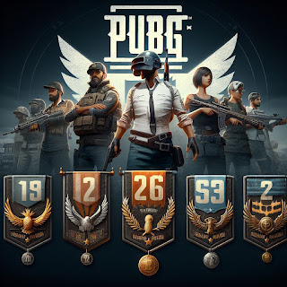 Gambar yang menampilkan logo PUBG Mobile dan beberapa rank yang ada di game tersebut