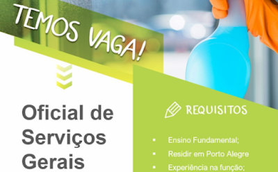 Vagas para Oficial de serviços gerais (limpeza) e aux. serviços patrimoniais Porto Alegre