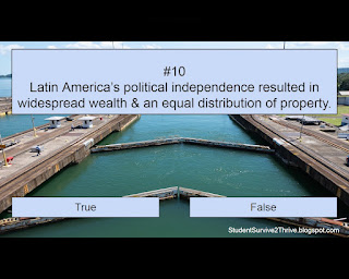 Latin America’s political independence resulted in widespread wealth & an equal distribution of property. Answer choices include: true, false