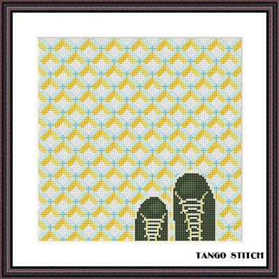 Yellow floor optical illusion cross stitch pattern