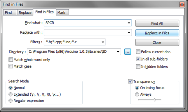 Find in Files