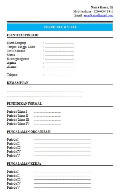 Contoh CV Lamaran Kerja (Curriculum Vitae) Indonesia 