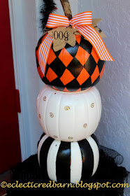 Eclectic Red Barn:  Halloween stacked pumpkins made from cheap plastic ones